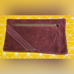 Vintage Handmade Suede Clutch & mini cosmetic bag set